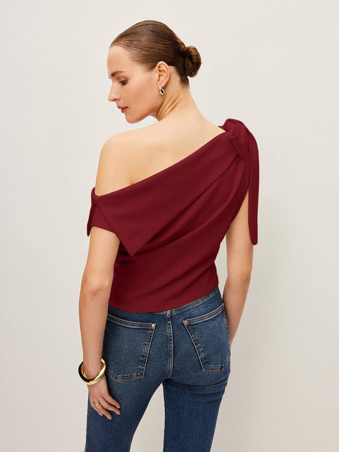 One-Shoulder Top With Bow Detail  Liora Lane Boutique T-Shirts Red / XL 29.00