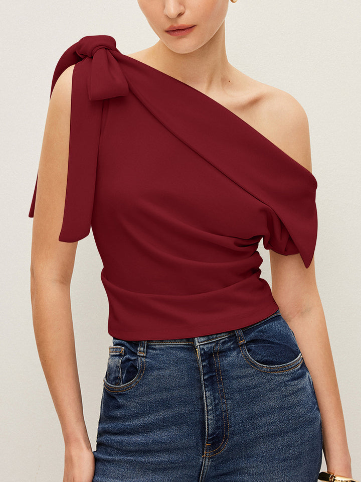 One-Shoulder Top With Bow Detail  Liora Lane Boutique T-Shirts