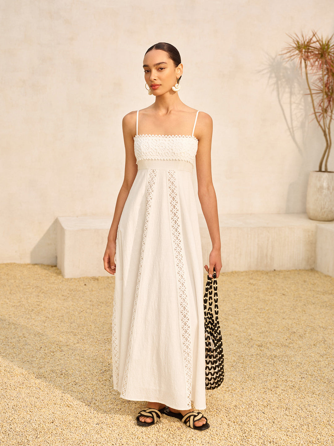 Lace Trim Cotton Cami Dress  Liora Lane Boutique Dresses