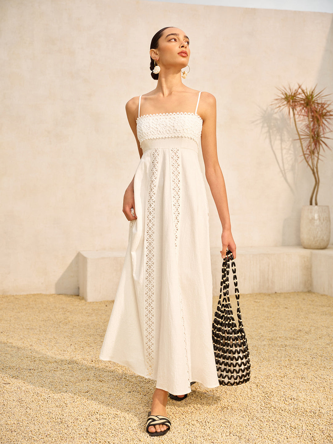 Lace Trim Cotton Cami Dress  Liora Lane Boutique Dresses White / XL 84.99