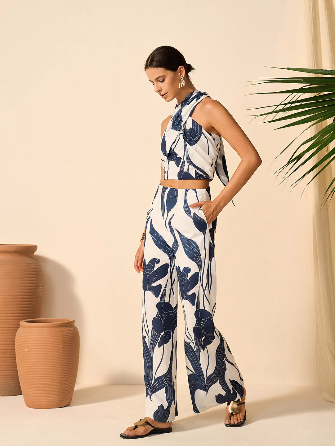 Floral Print Halter Top With Pants Set  Liora Lane Boutique Pant Sets