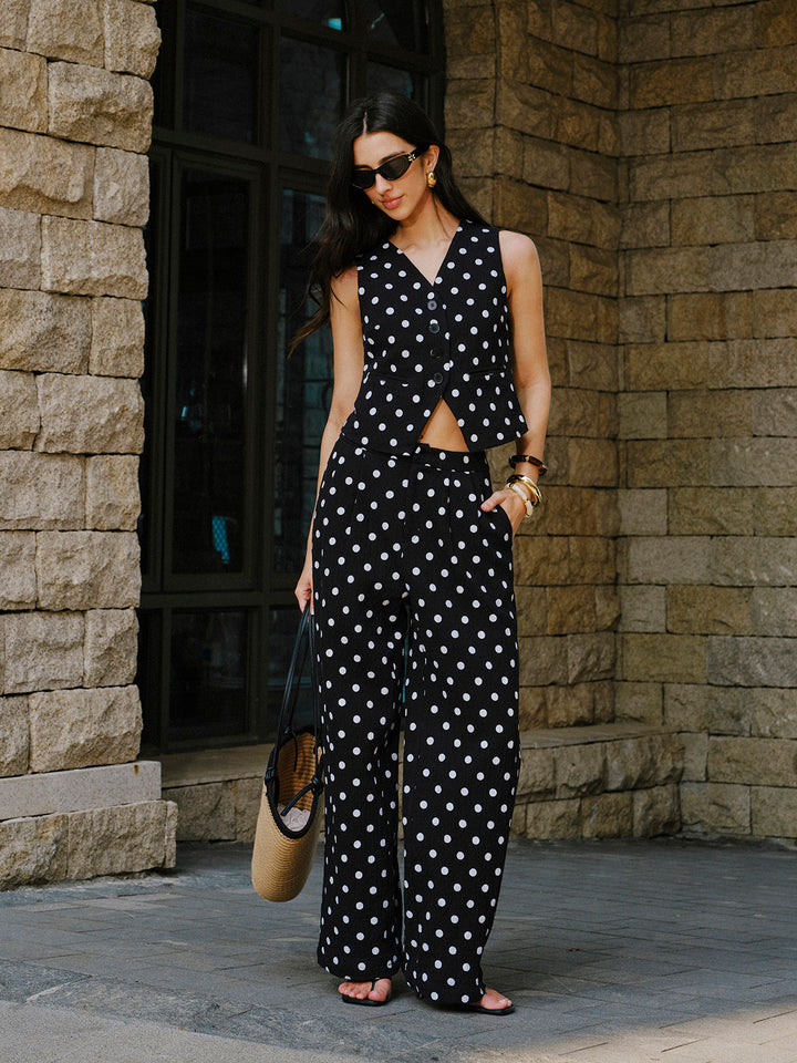 Cotton Polka Dot Vest With Pants Set  Liora Lane Boutique Pant Sets