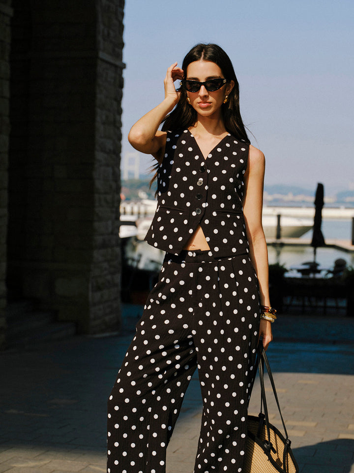 Cotton Polka Dot Vest With Pants Set  Liora Lane Boutique Pant Sets
