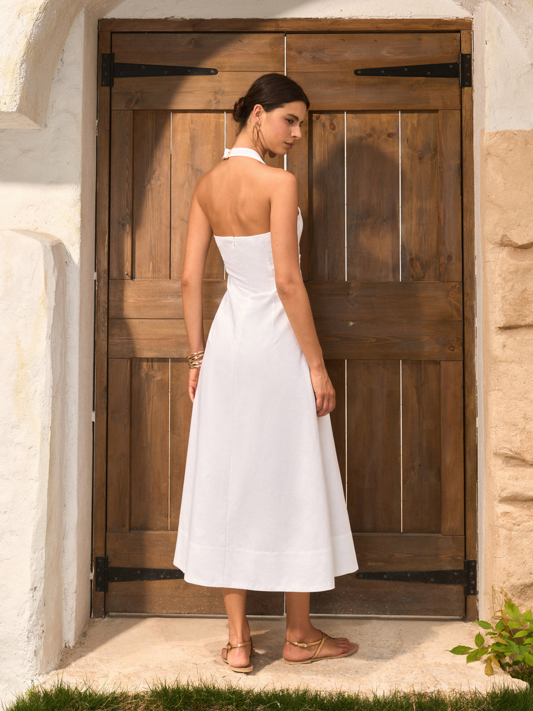 Cotton & Linen Cutout Halter Dress  Liora Lane Boutique Dresses