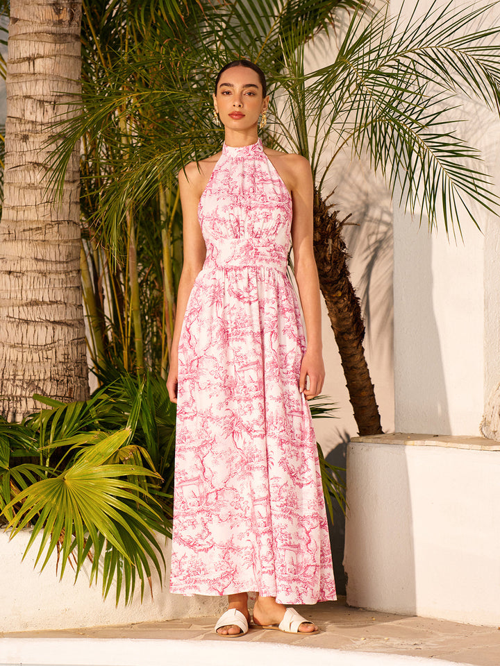 Halter Neck Printed Backless Dress With Pockets  Liora Lane Boutique Dresses