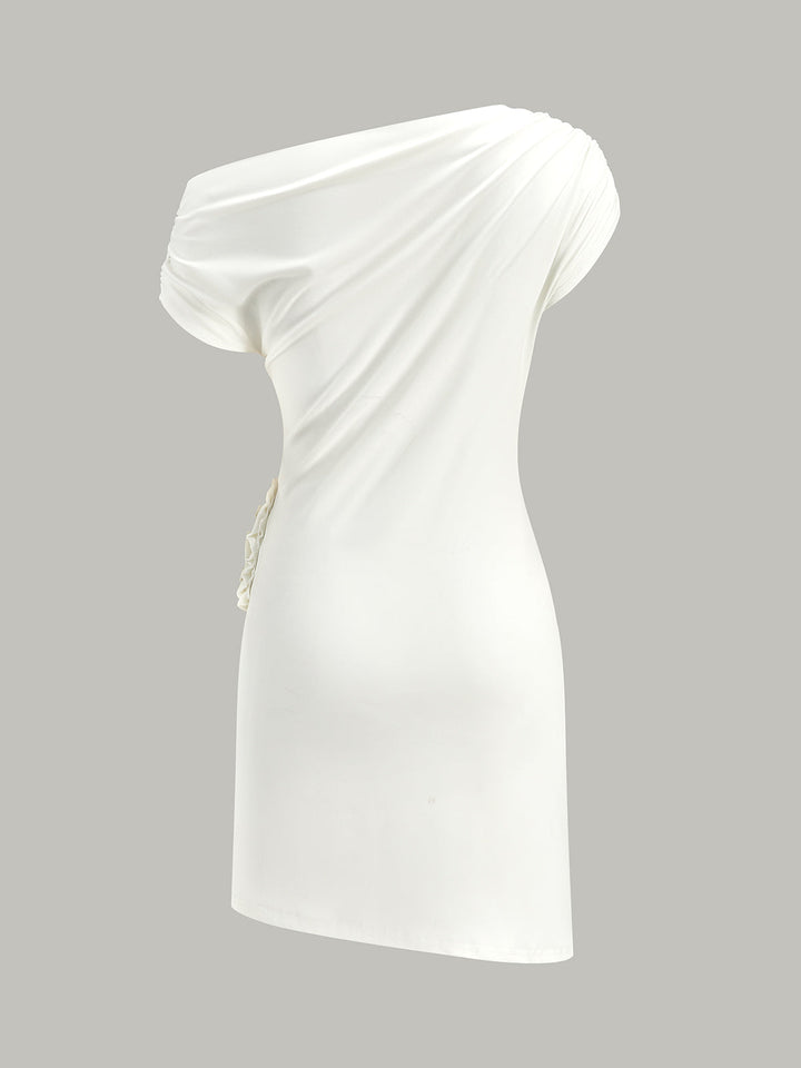 One-Shoulder Ruched Dress With Rosette Detail  Liora Lane Boutique Dresses