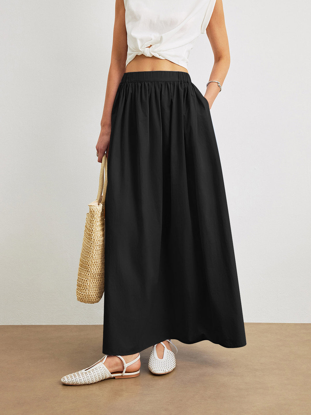 Cotton A-Line Skirt With Pockets  Liora Lane Boutique Skirts Black / XL 46.00
