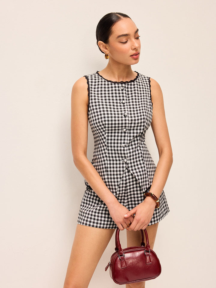Gingham Button Top and Shorts Set  Liora Lane Boutique Short Sets