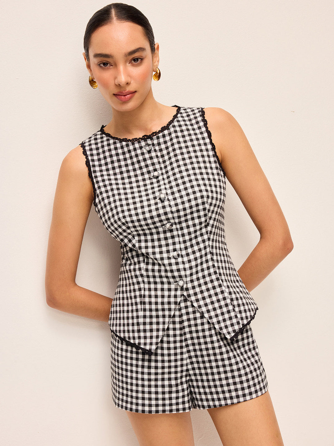 Gingham Button Top and Shorts Set  Liora Lane Boutique Short Sets