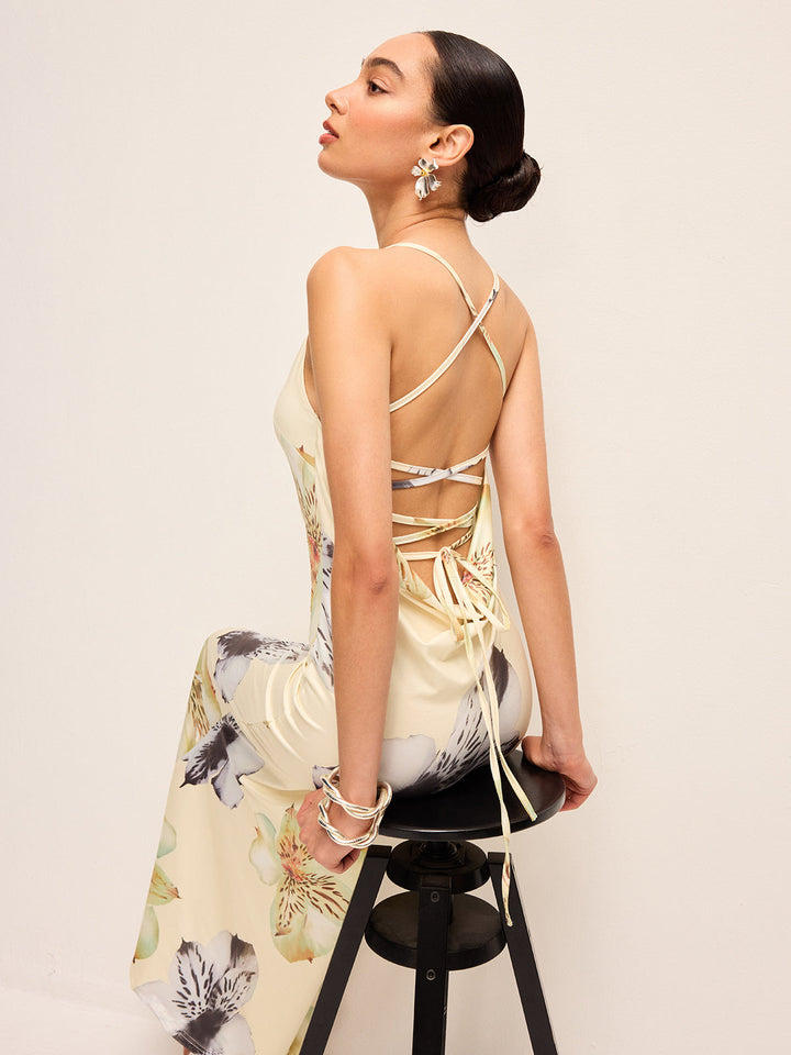 Backless Lace-Up Floral Dress  Liora Lane Boutique Dresses