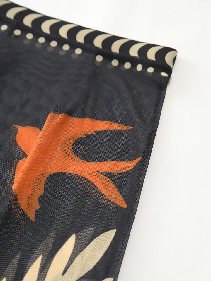 Bird Print Mesh Cover Up Maxi Skirt  Liora Lane Boutique Kimonos & Cover Ups