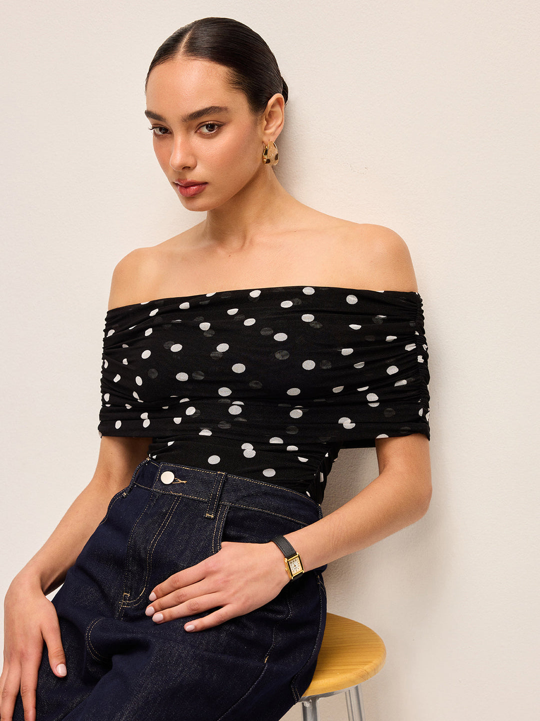Polka Dot Off-Shoulder Bodysuit  Liora Lane Boutique Bodysuits