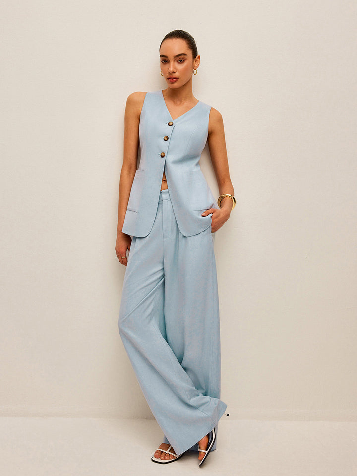 Cotton & Linen Tie-Back Vest With Pants Set  Liora Lane Boutique Pant Sets