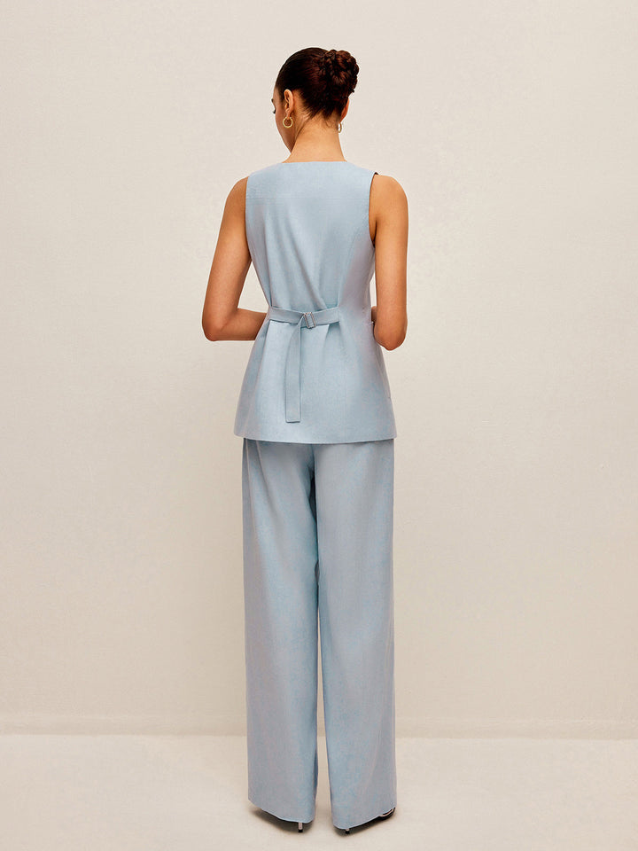 Cotton & Linen Tie-Back Vest With Pants Set  Liora Lane Boutique Pant Sets
