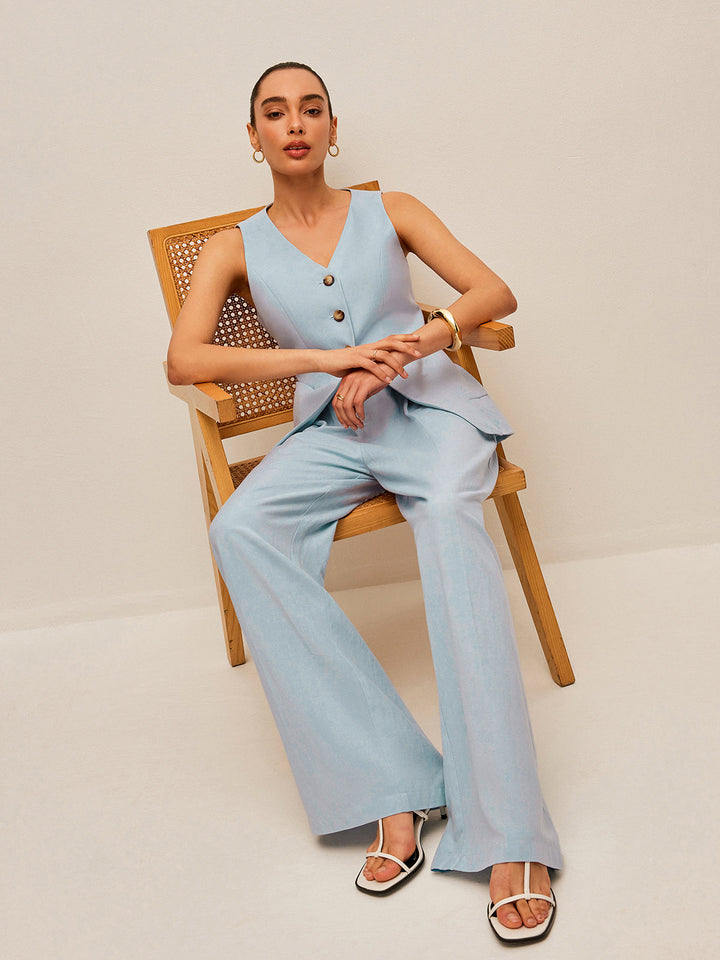 Cotton & Linen Tie-Back Vest With Pants Set  Liora Lane Boutique Pant Sets
