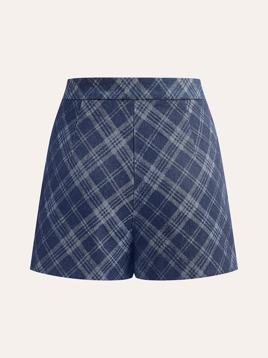 Checkered Print Mid-Waist Denim Short  Liora Lane Boutique Shorts