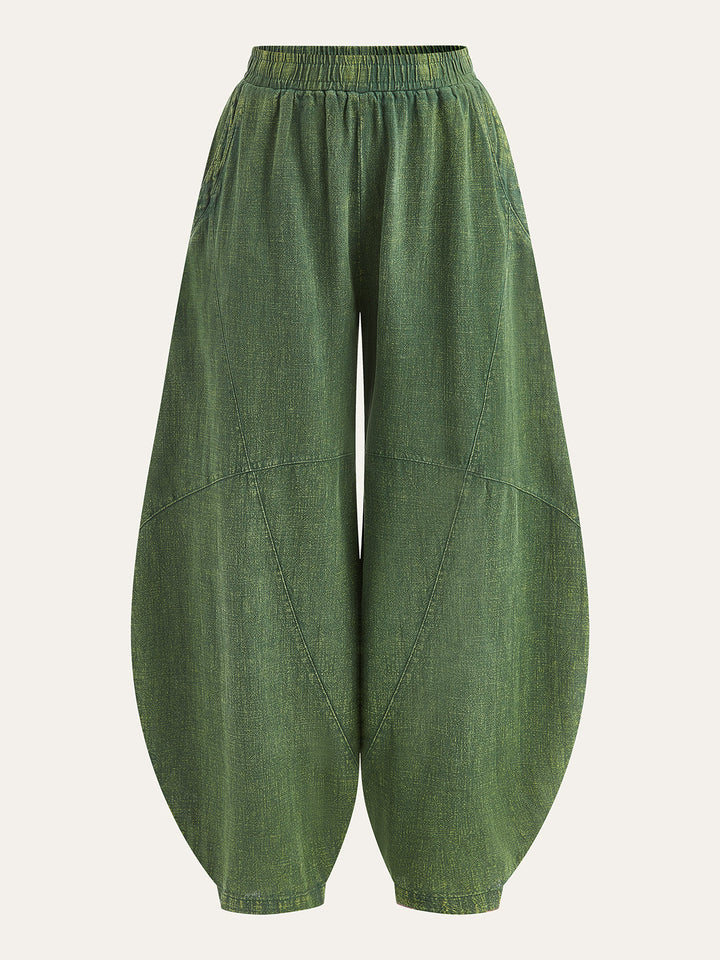 Distressed Paneled Loose Lantern Pants  Liora Lane Boutique Pants Green / XL 64.00