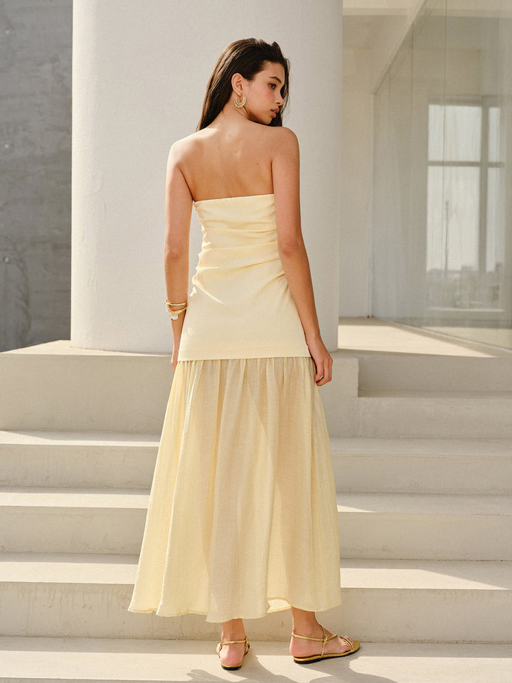 Semi-Sheer Strapless Ruched Maxi Dress  Liora Lane Boutique Dresses