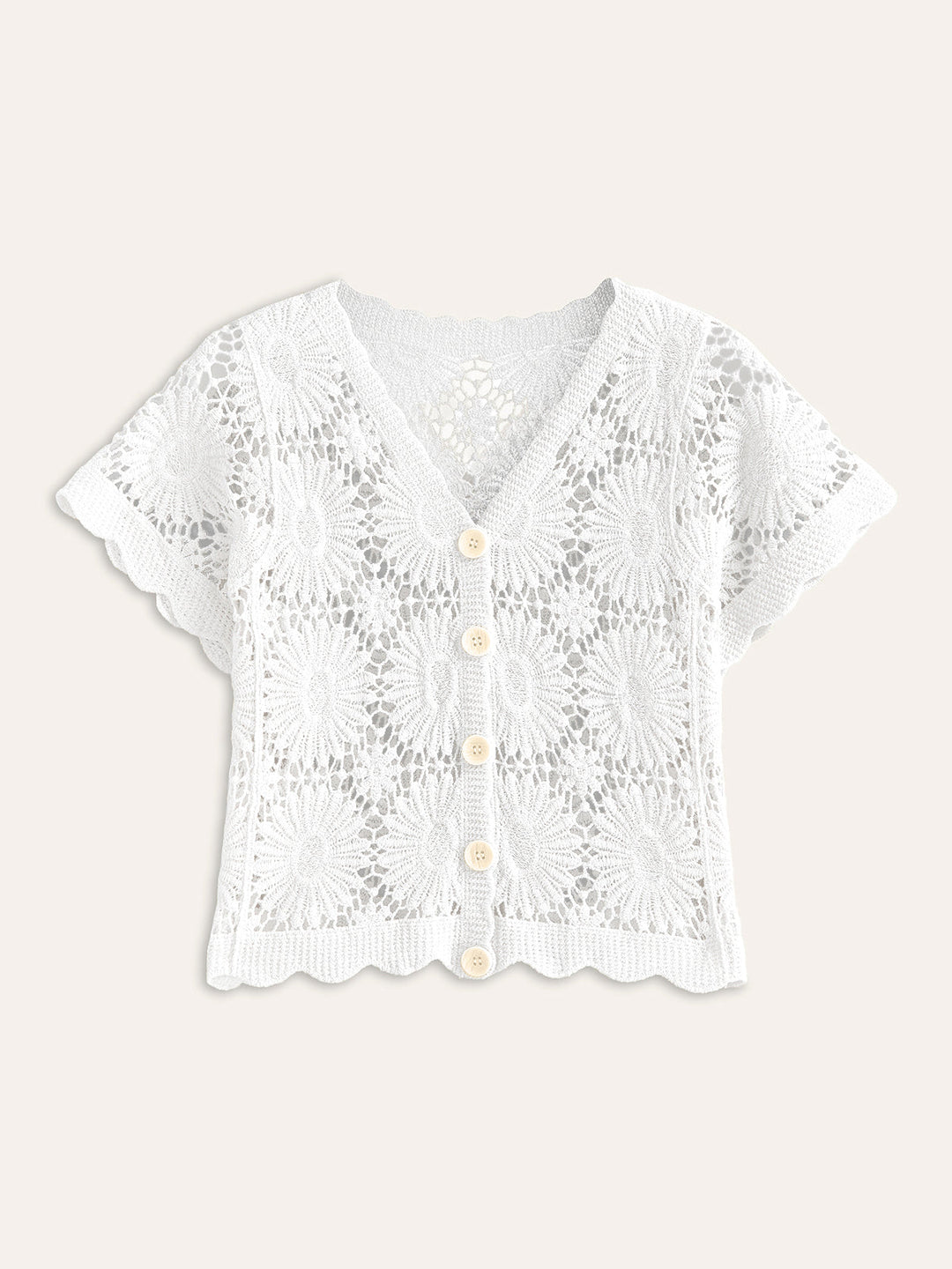 Crochet Floral Button-Front Cardigan  Liora Lane Boutique Cardigans White / M 19.00