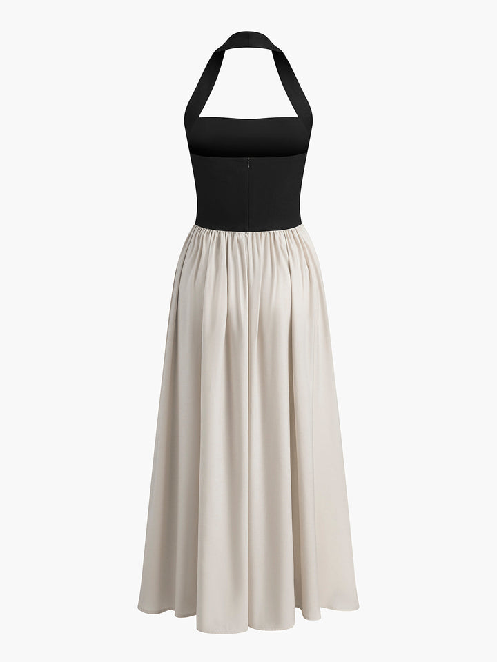 Color Block Halter Neck Linen Blend Dress  Liora Lane Boutique Dresses