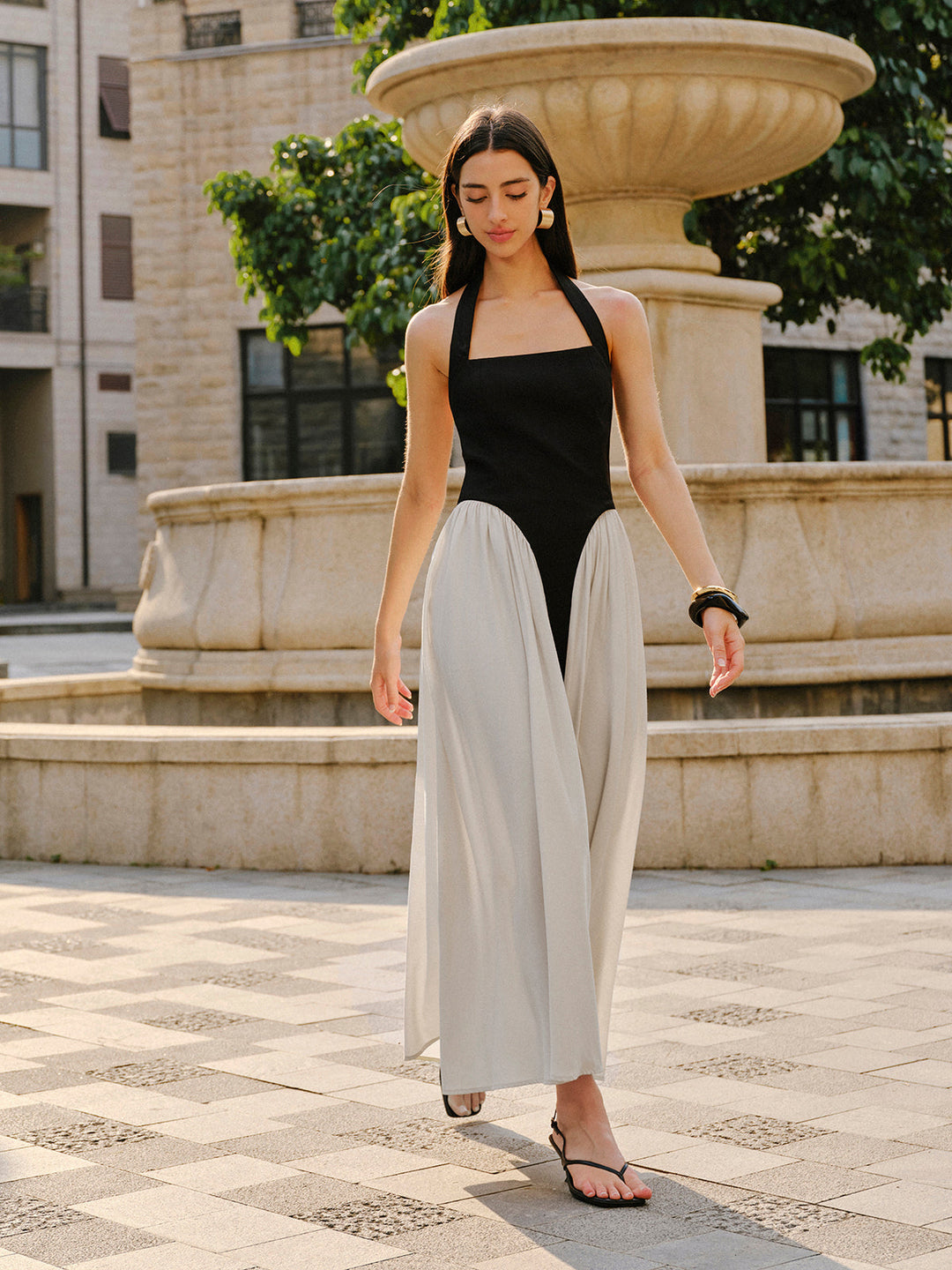 Color Block Halter Neck Linen Blend Dress  Liora Lane Boutique Dresses