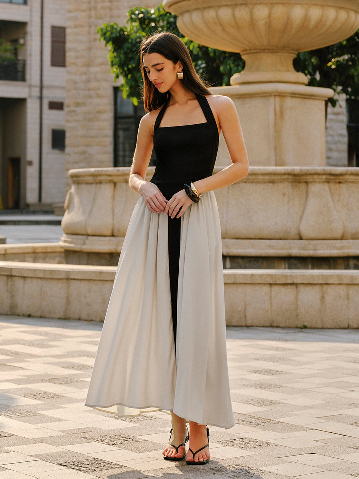 Color Block Halter Neck Linen Blend Dress  Liora Lane Boutique Dresses