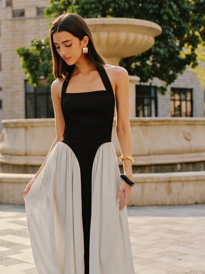 Color Block Halter Neck Linen Blend Dress  Liora Lane Boutique Dresses