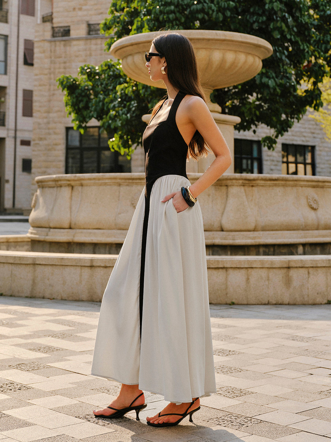 Color Block Halter Neck Linen Blend Dress  Liora Lane Boutique Dresses