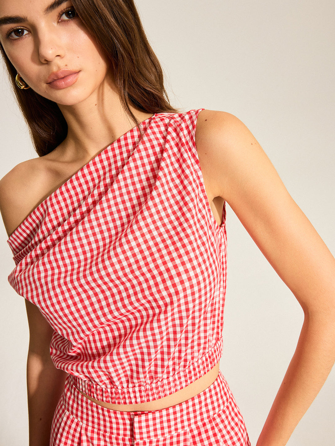 Gingham One-Shoulder Top and Shorts Set  Liora Lane Boutique Short Sets