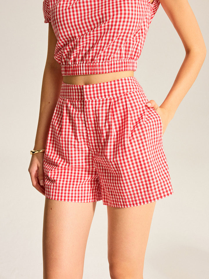 Gingham One-Shoulder Top and Shorts Set  Liora Lane Boutique Short Sets