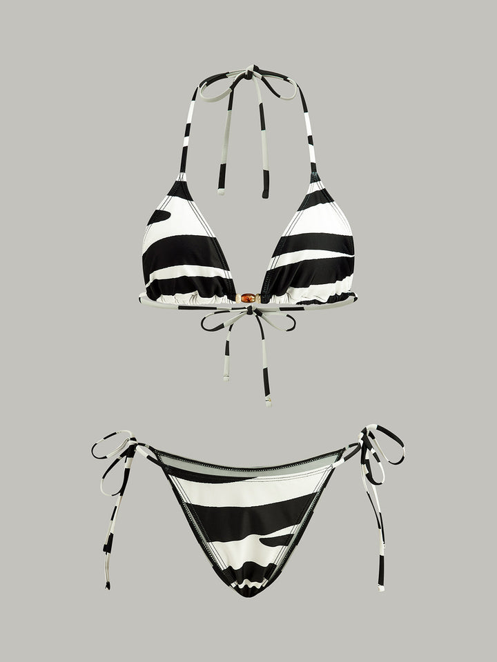 Striped Triangle Bikini Set  Liora Lane Boutique Bikini Sets BlackandWhite / L 77.99