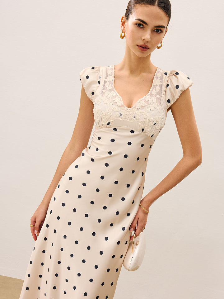 Lace Trim Polka Dot Dress  Liora Lane Boutique Dresses
