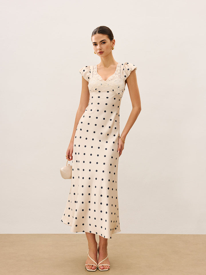 Lace Trim Polka Dot Dress  Liora Lane Boutique Dresses