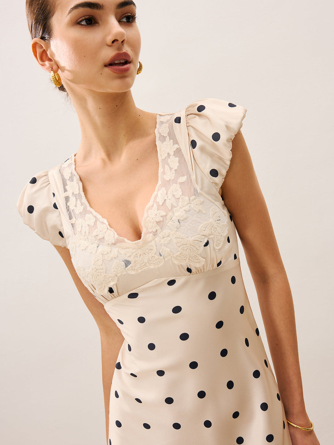 Lace Trim Polka Dot Dress  Liora Lane Boutique Dresses