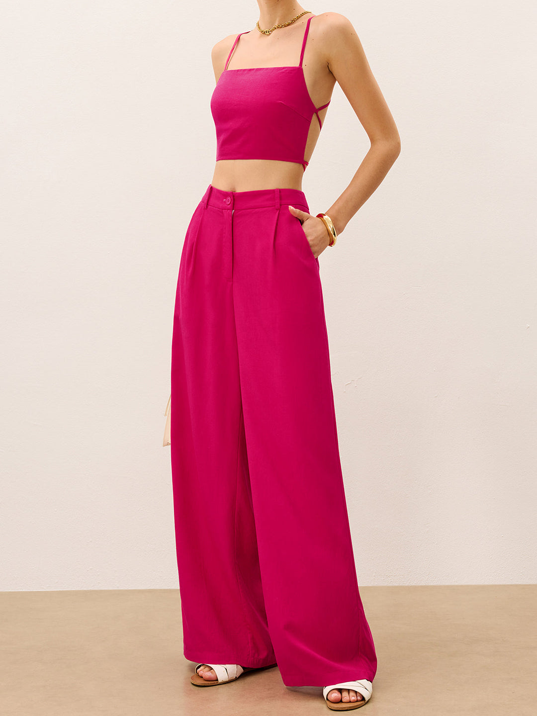 Tie-Back Top and Wide-Leg Pants Set  Liora Lane Boutique Pant Sets
