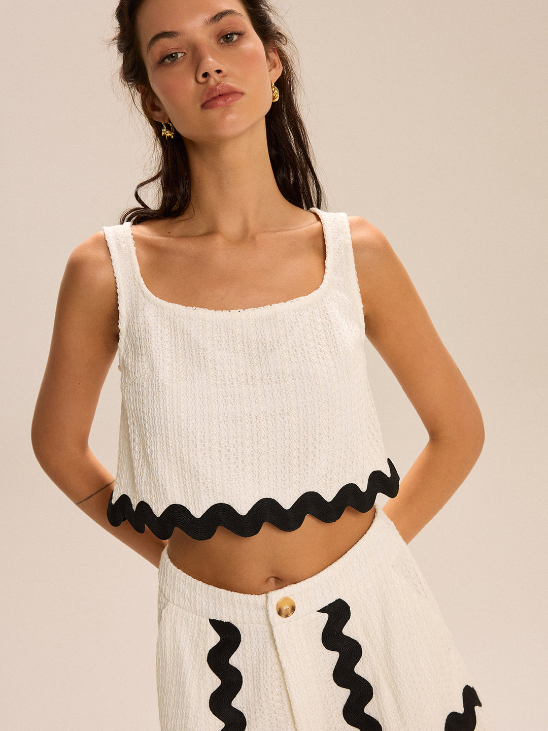 Cropped Tank Top And Scalloped-Trim Shorts Set  Liora Lane Boutique Short Sets