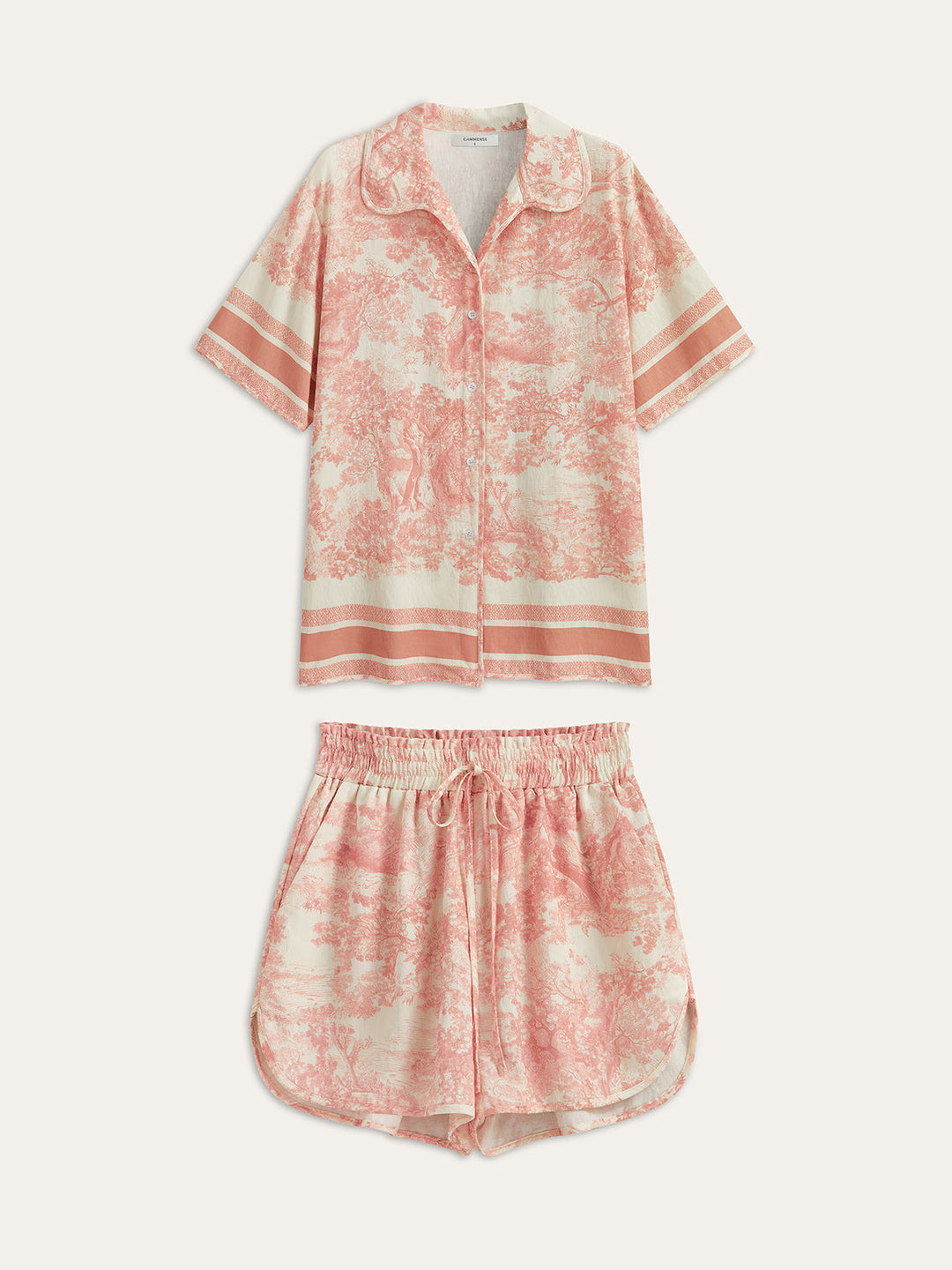 Printed Contrast Trim Shorts Sets  Liora Lane Boutique Short Sets Pink / XL 49.00