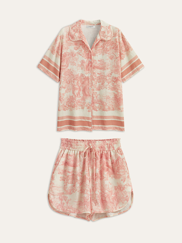 Printed Contrast Trim Shorts Sets  Liora Lane Boutique Short Sets Pink / XL 49.00
