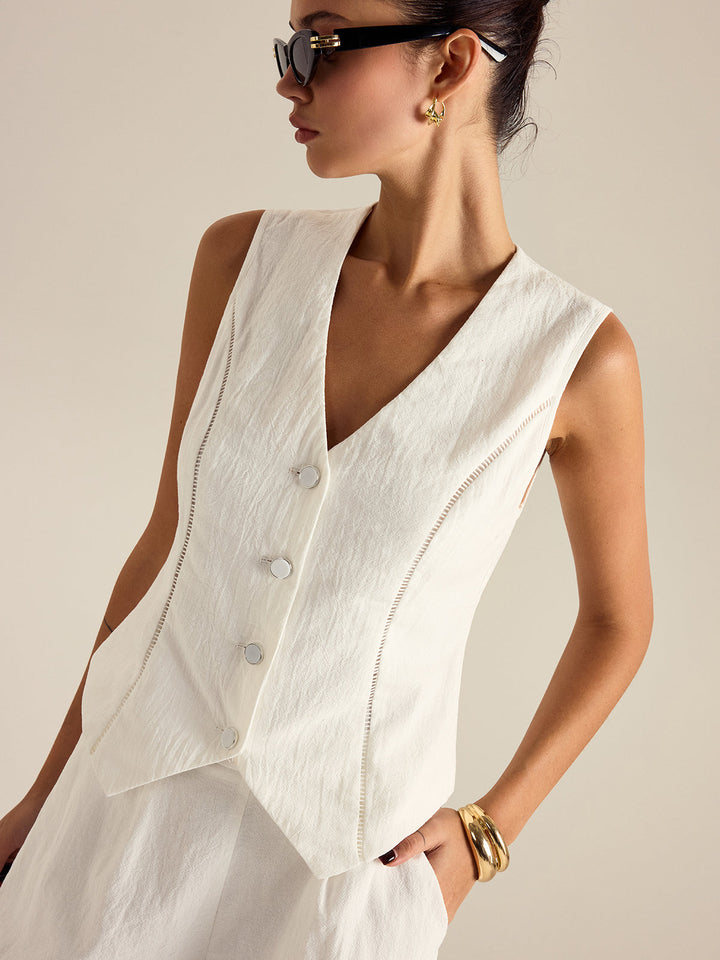 Cotton Button Detail Vest Top With Pockets Shorts Set  Liora Lane Boutique Short Sets