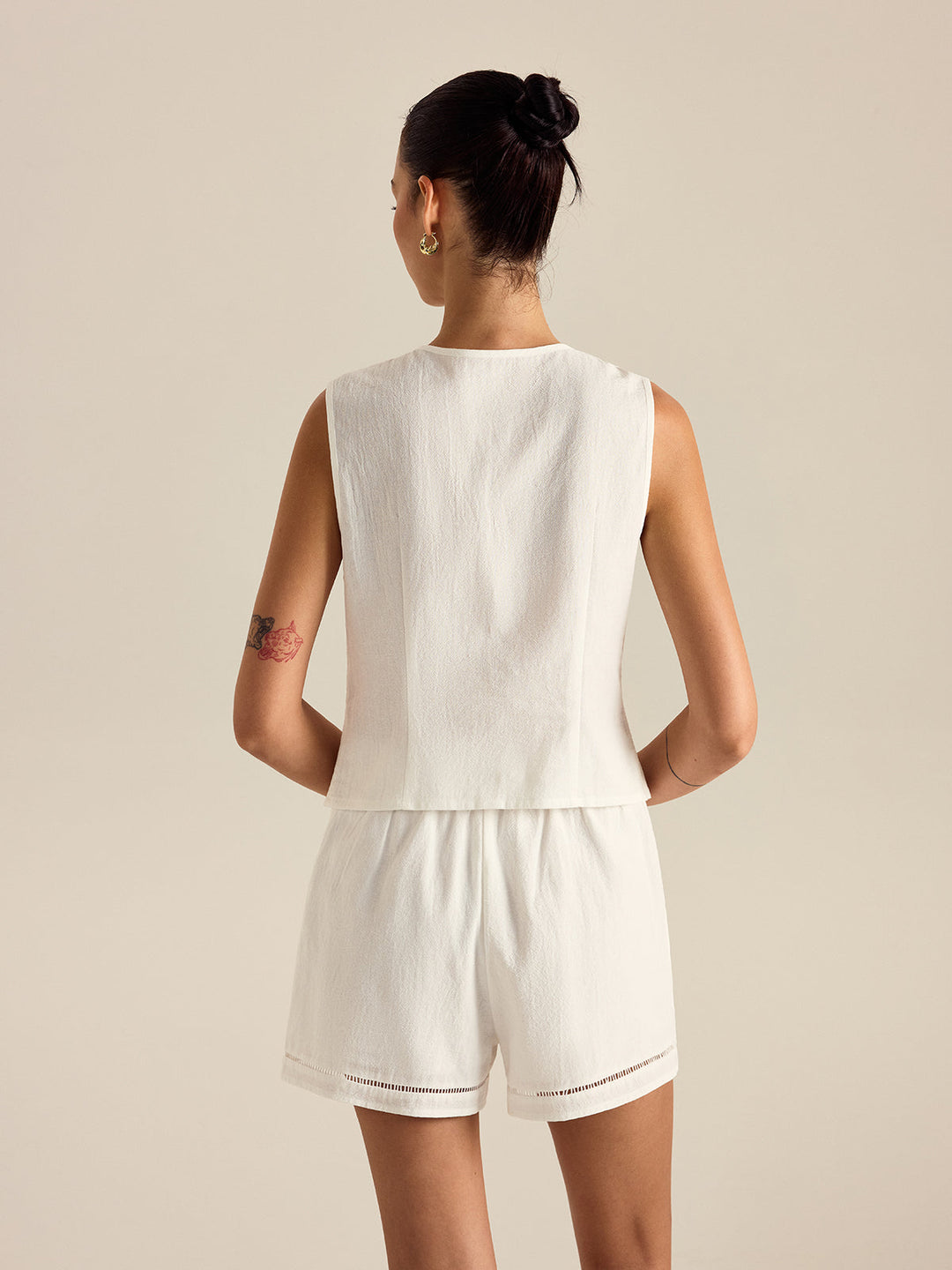 Cotton Button Detail Vest Top With Pockets Shorts Set  Liora Lane Boutique Short Sets