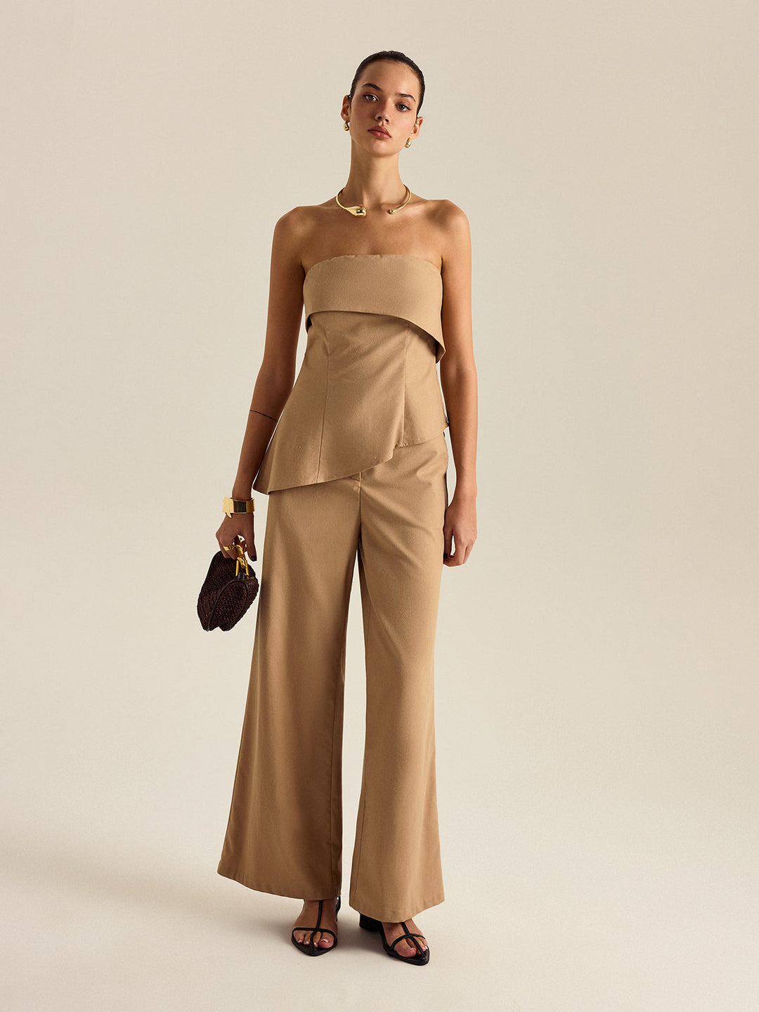 Asymmetrical Strapless Pants Set  Liora Lane Boutique Pant Sets