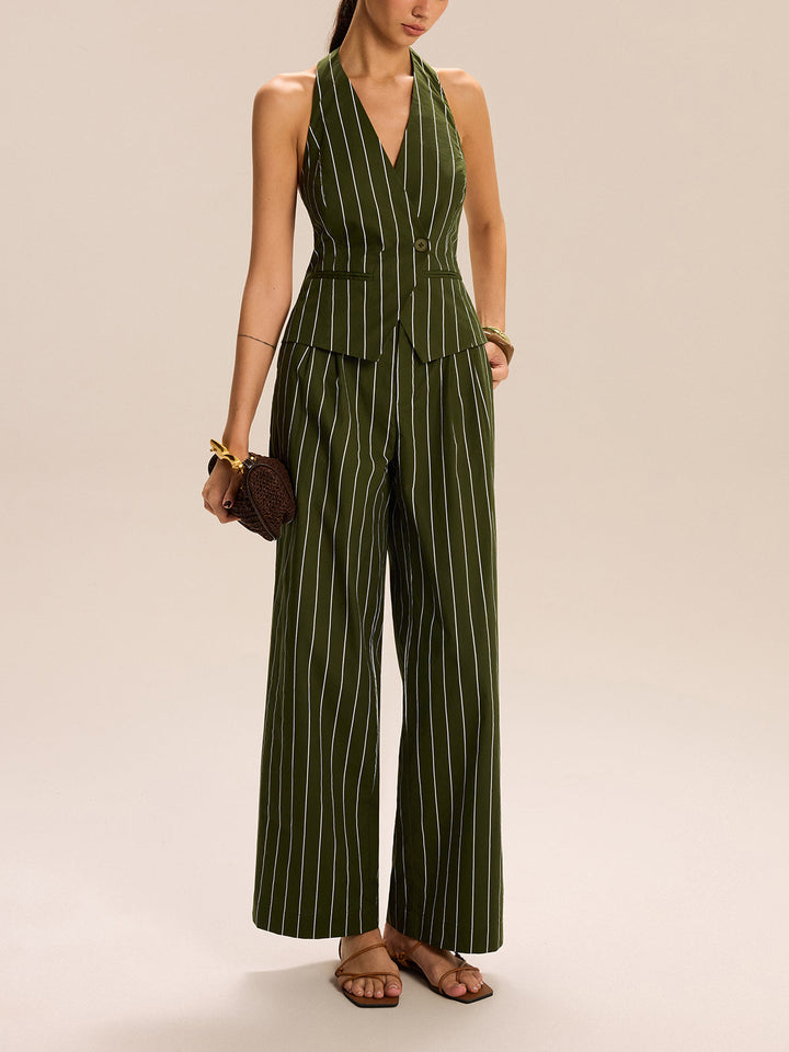 Striped Halter-Neck Vest and Wide-Leg Pants Set  Liora Lane Boutique Pant Sets