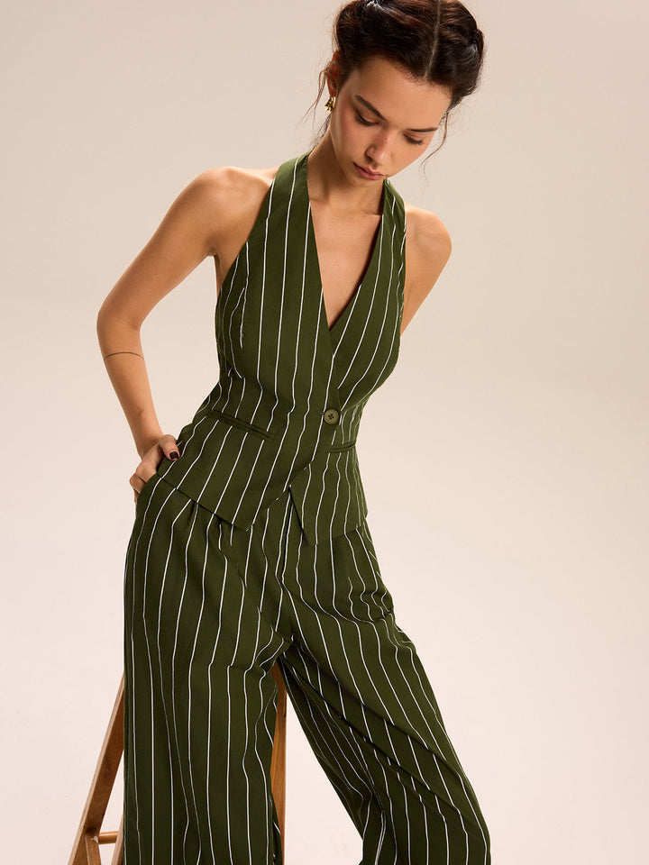 Striped Halter-Neck Vest and Wide-Leg Pants Set  Liora Lane Boutique Pant Sets