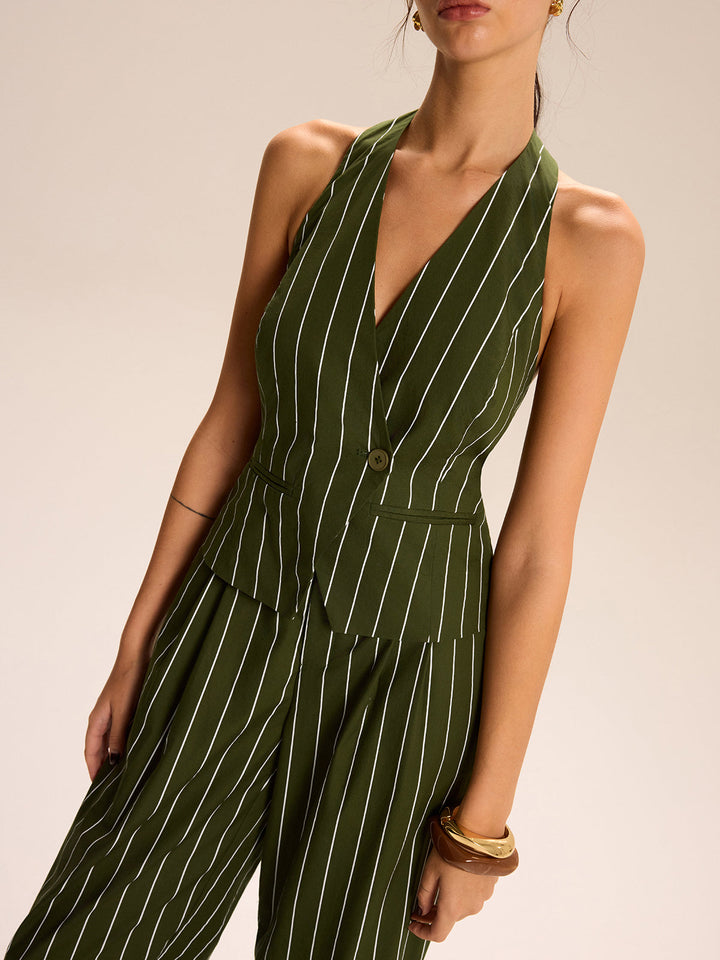 Striped Halter-Neck Vest and Wide-Leg Pants Set  Liora Lane Boutique Pant Sets