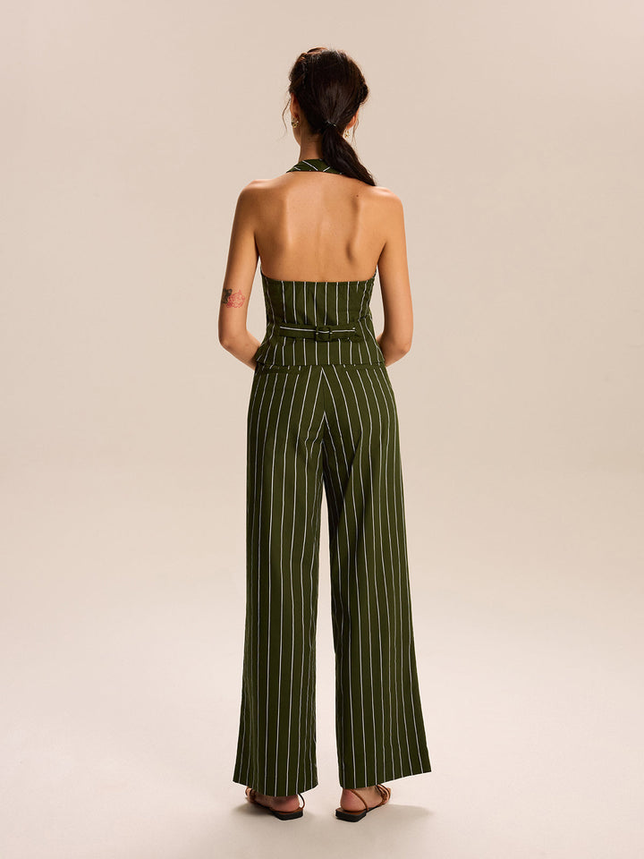 Striped Halter-Neck Vest and Wide-Leg Pants Set  Liora Lane Boutique Pant Sets