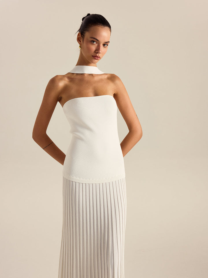 Halterneck Pleated Maxi Dress  Liora Lane Boutique Sweater Dresses