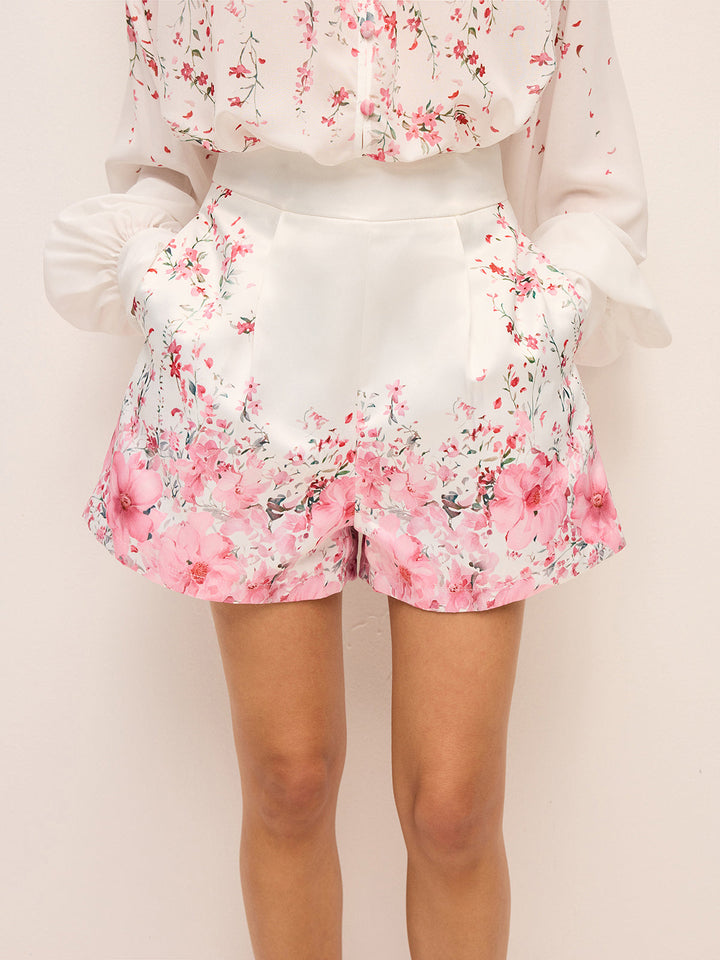 Floral Print Pleated Shorts Set Without Belt  Liora Lane Boutique Short Sets