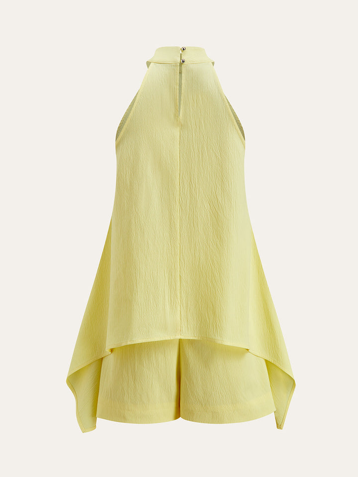 Halter Neck Asymmetric Hem Shorts Set  Liora Lane Boutique Short Sets