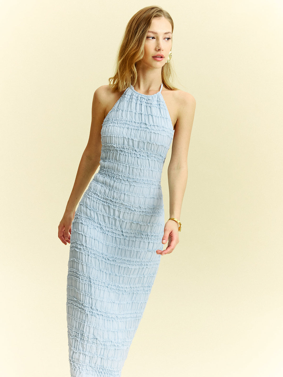 Textured Ruffled Chiffon Halter Neck Maxi Dress  Liora Lane Boutique Dresses