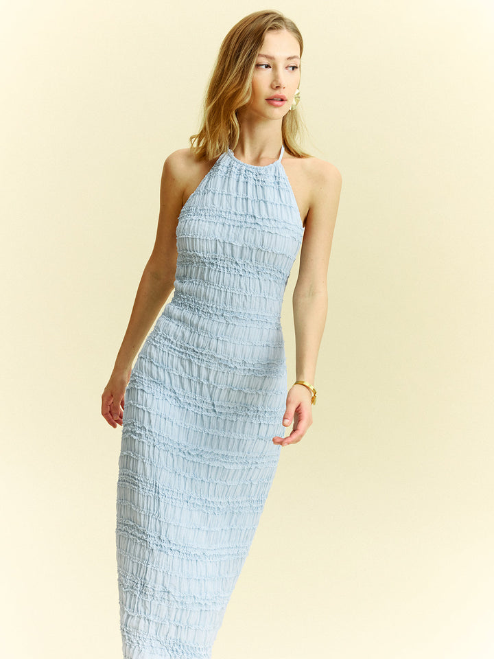 Textured Ruffled Chiffon Halter Neck Maxi Dress  Liora Lane Boutique Dresses